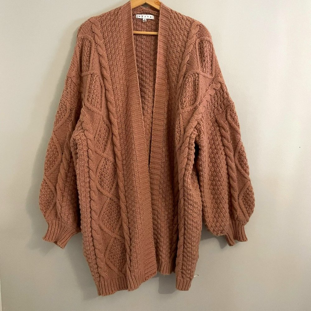 Mauve Chunky Cable Knit Cardigan